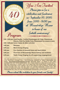 You are Invited to the 40th Anniversary Celebration at Moundridge Manor on Sept. 10, 2016