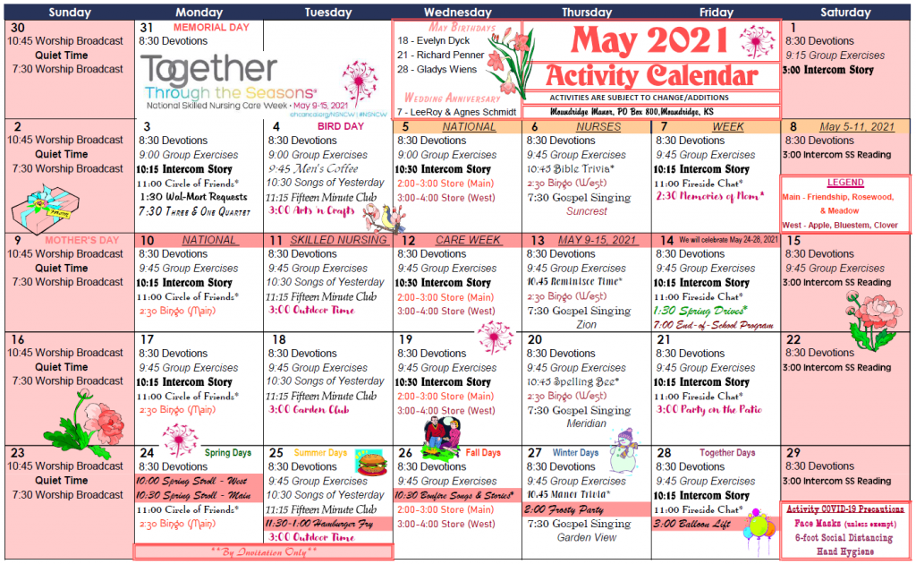 Moundridge Manor Activity Calendar