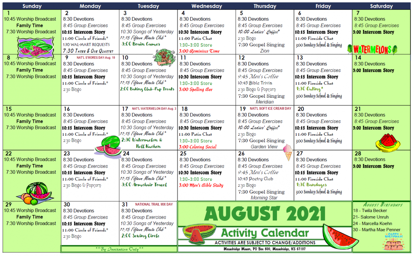 August Activity Calendar Moundridge Manor, Inc.